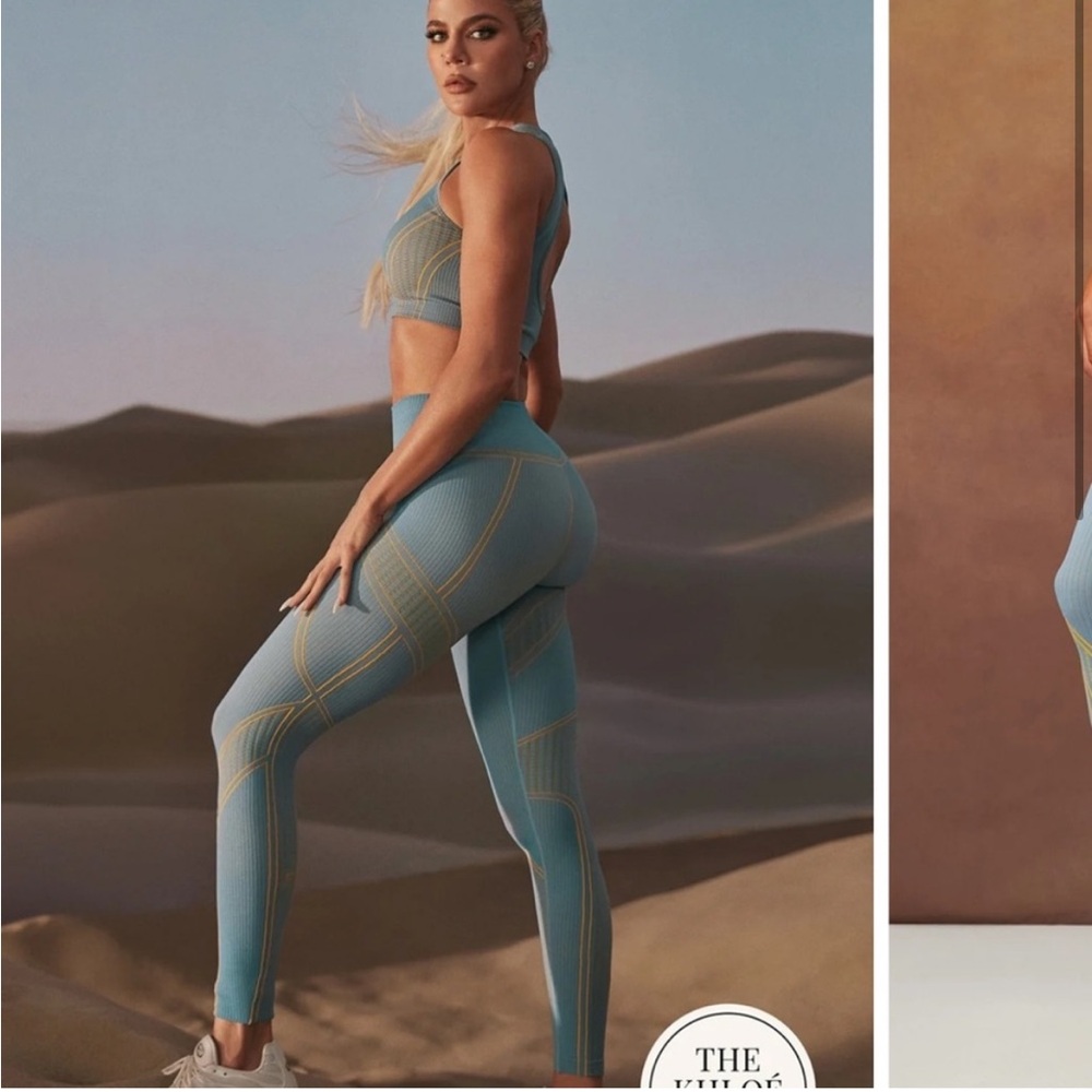 Fabletics leggings & sports bra set. Seamless low impact open back bra